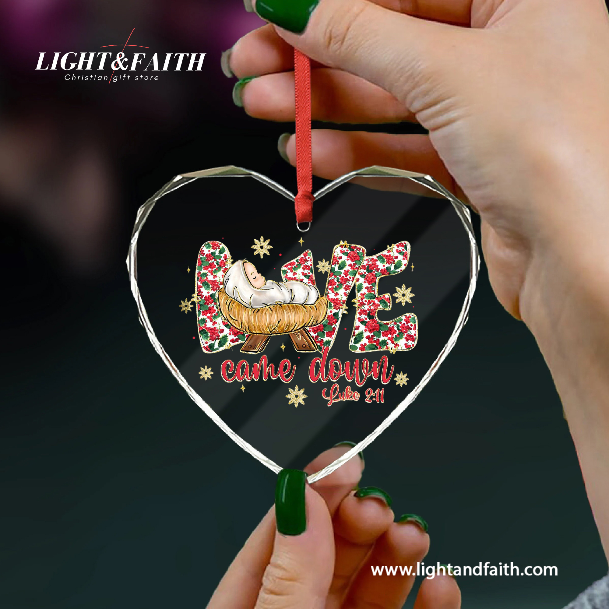 Love Came Down Glass Ornament, Luke 2:11 Christmas Ornament, Baby Jesus Nativity Decor, Christian Faith Gift, Religious Christmas Tree Decoration DCLAF53