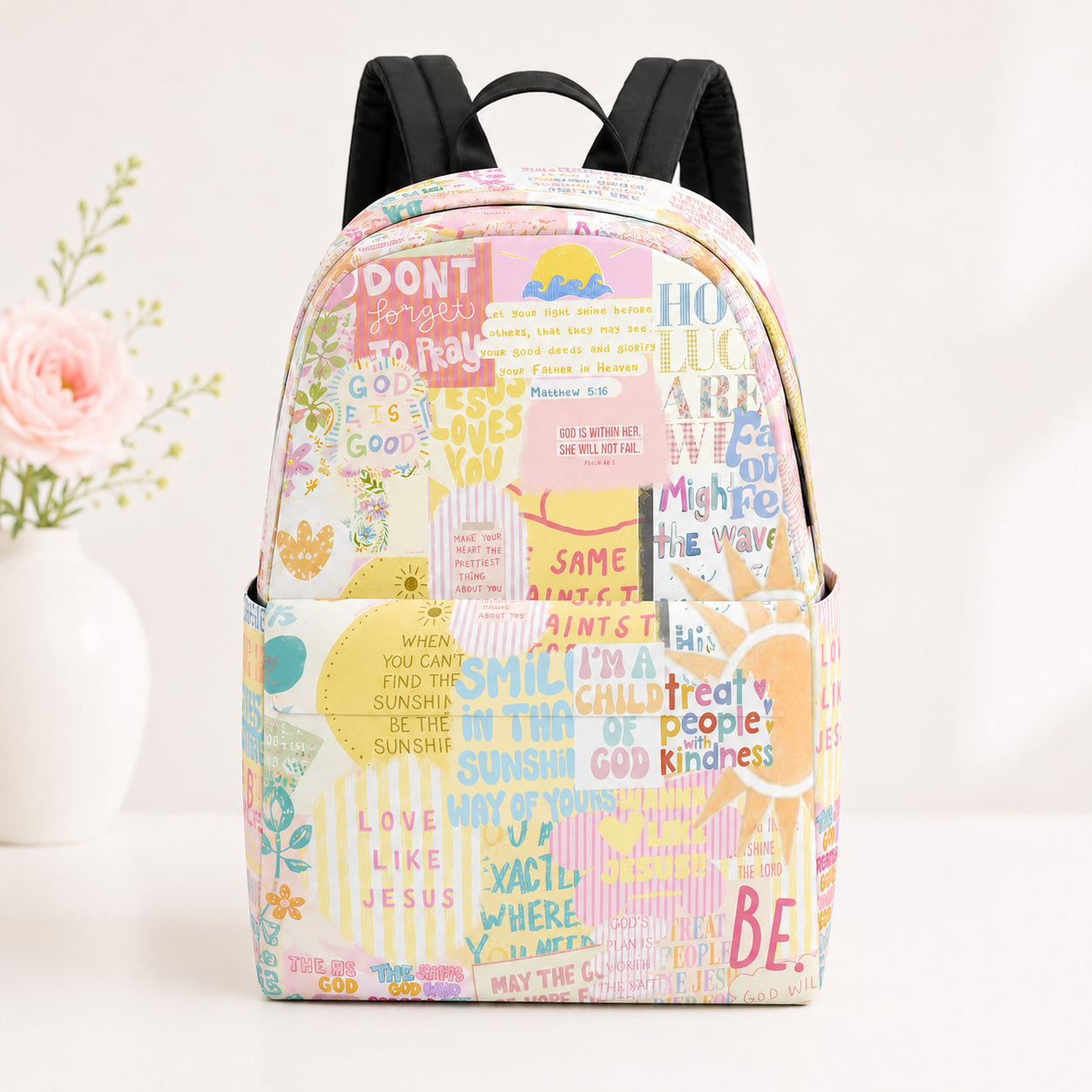 Christian Sunshine Patchwork Backpack, Custom Faith Inspired Bible backpack, Christian Faith Bag, Laptop Bag, Back To School Backpack PLAF68