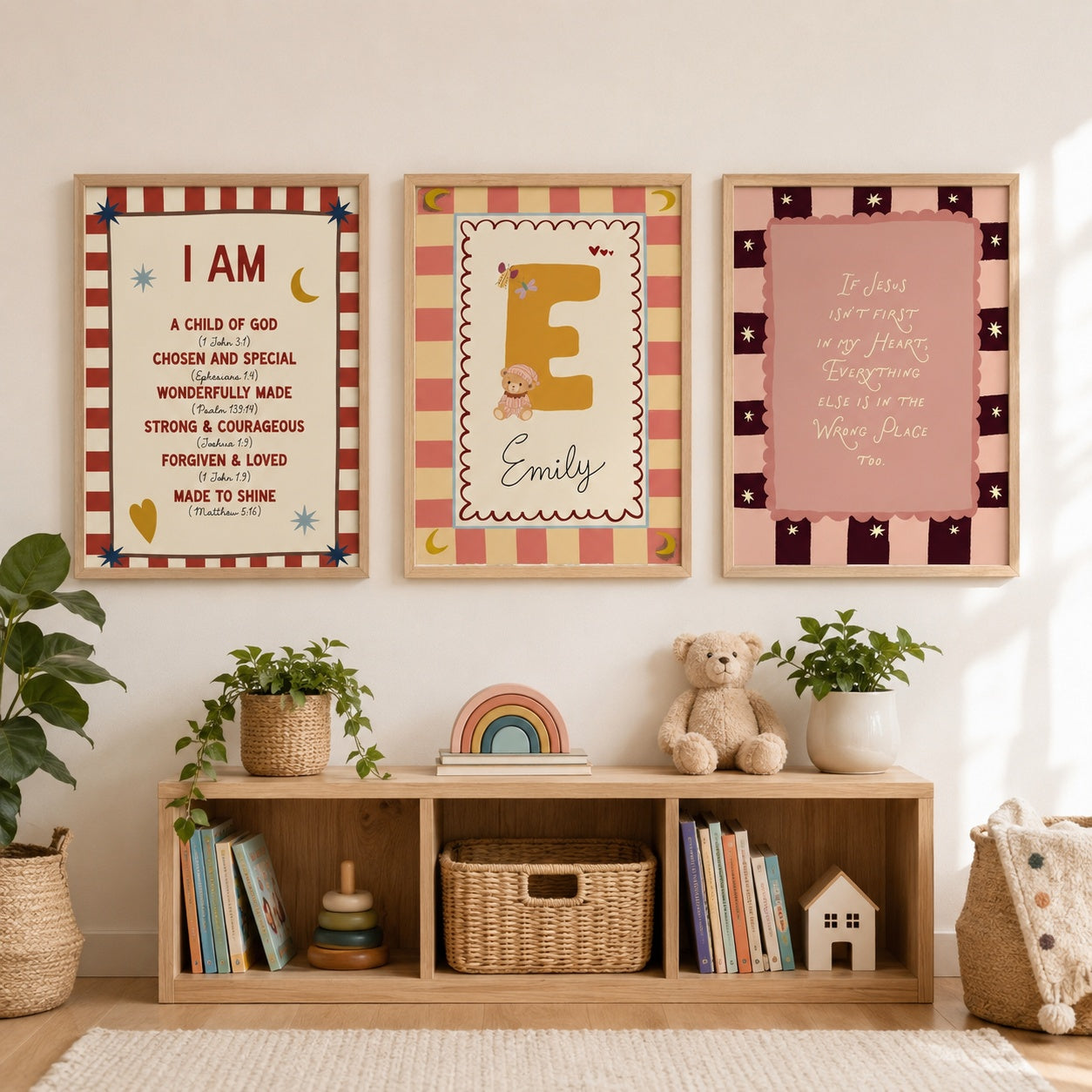 Personalized Christian Nursery Wall Art Set of 3, Christian Poster, Child of God Poster, Custom Name Print, Jesus Quote Kids Room Decor PTSET04