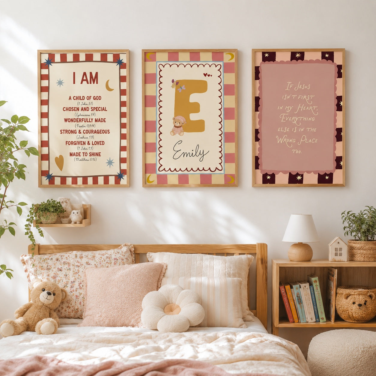 Personalized Christian Nursery Wall Art Set of 3, Christian Poster, Child of God Poster, Custom Name Print, Jesus Quote Kids Room Decor PTSET04