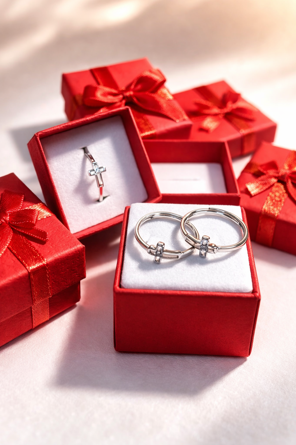 Delicate Cross Silver Ring for Women, Adjustable Minimal Band, Christian Faith Jewelry, Gift for Her