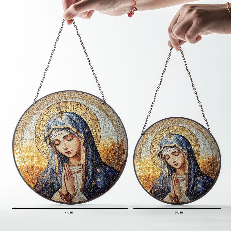 Virgin Mary Stained Glass Sun Catcher, Catholic Window Hanging Decor, Religious Christian Gift, Decor for Prayer Room or Blessed Space GLASS05