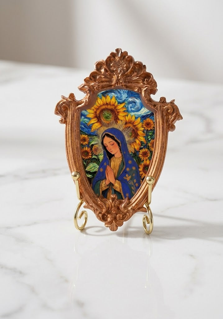 Vintage Praying Virgin Mary Sunflower Photo Frame Magnet, Decorative Religious Fridge Magnet, Christian Gift, Mini Picture Frame Magnet PM05