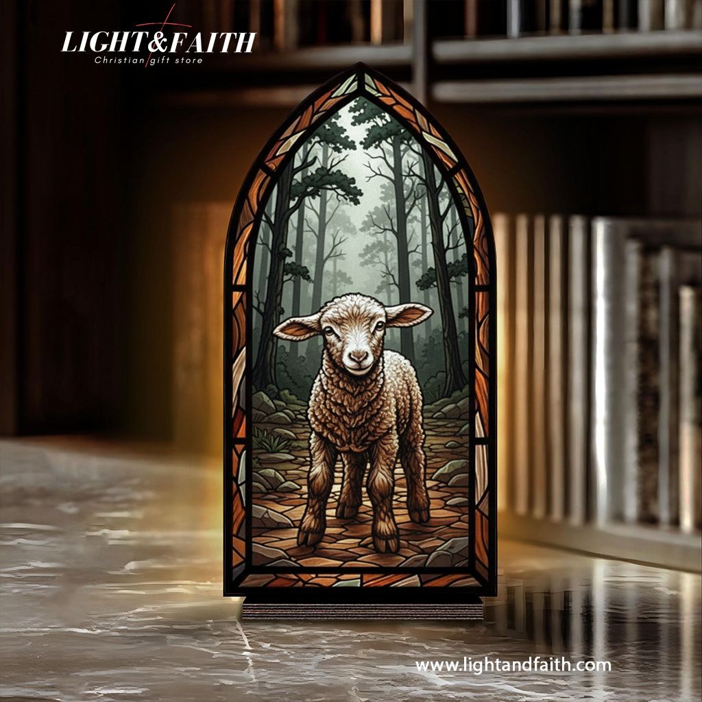 The Lamb of God Book Nook, Stained Glass Style Acrylic Decor, Christian Gift, Religious Home Decoration, Faith Art Display BNLAF06