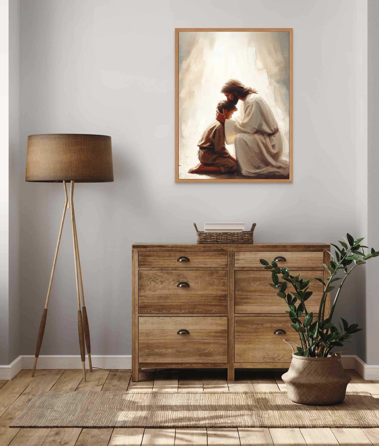 His Savior Poster, Jesus and Boy Poster, Bible Art Poster, Jesus with Children Art, Jesus Poster