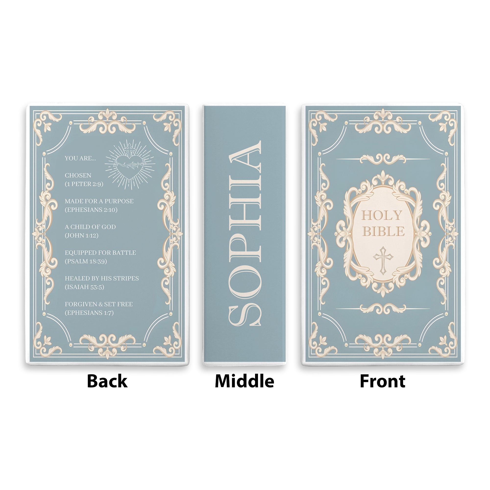 Personalized Holy Bible Book Vase for Women, Pastel Floral Ceramic Christian Home Decor with Name, Faith Inspired Shelf Decor CBLAF07