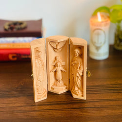 Holy Family Small Altar Statue Collapsible for Desks, Saint Joseph, Mother Mary and Holy Baby Jesus, Christian Gift Home Decor