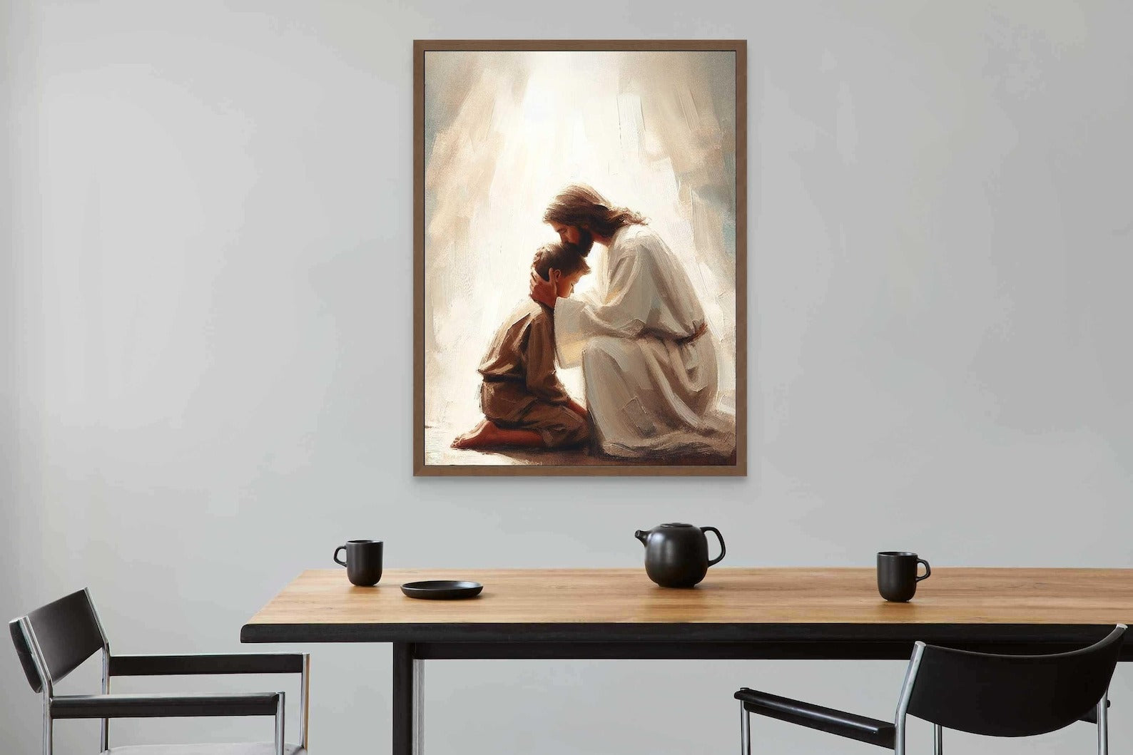 His Savior Poster, Jesus and Boy Poster, Bible Art Poster, Jesus with Children Art, Jesus Poster
