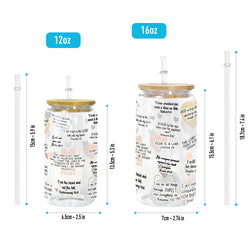 Christian Glass Can with Bamboo Lid and Straw, Bible Verse Heart Design Cup, Scripture Iced Coffee Tumbler, Faith Gift for Women GCLAF34