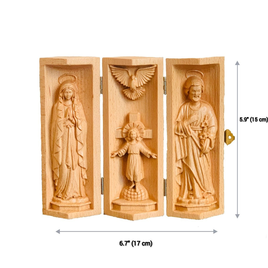 Holy Family Small Altar Statue Collapsible for Desks, Saint Joseph, Mother Mary and Holy Baby Jesus, Christian Gift Home Decor