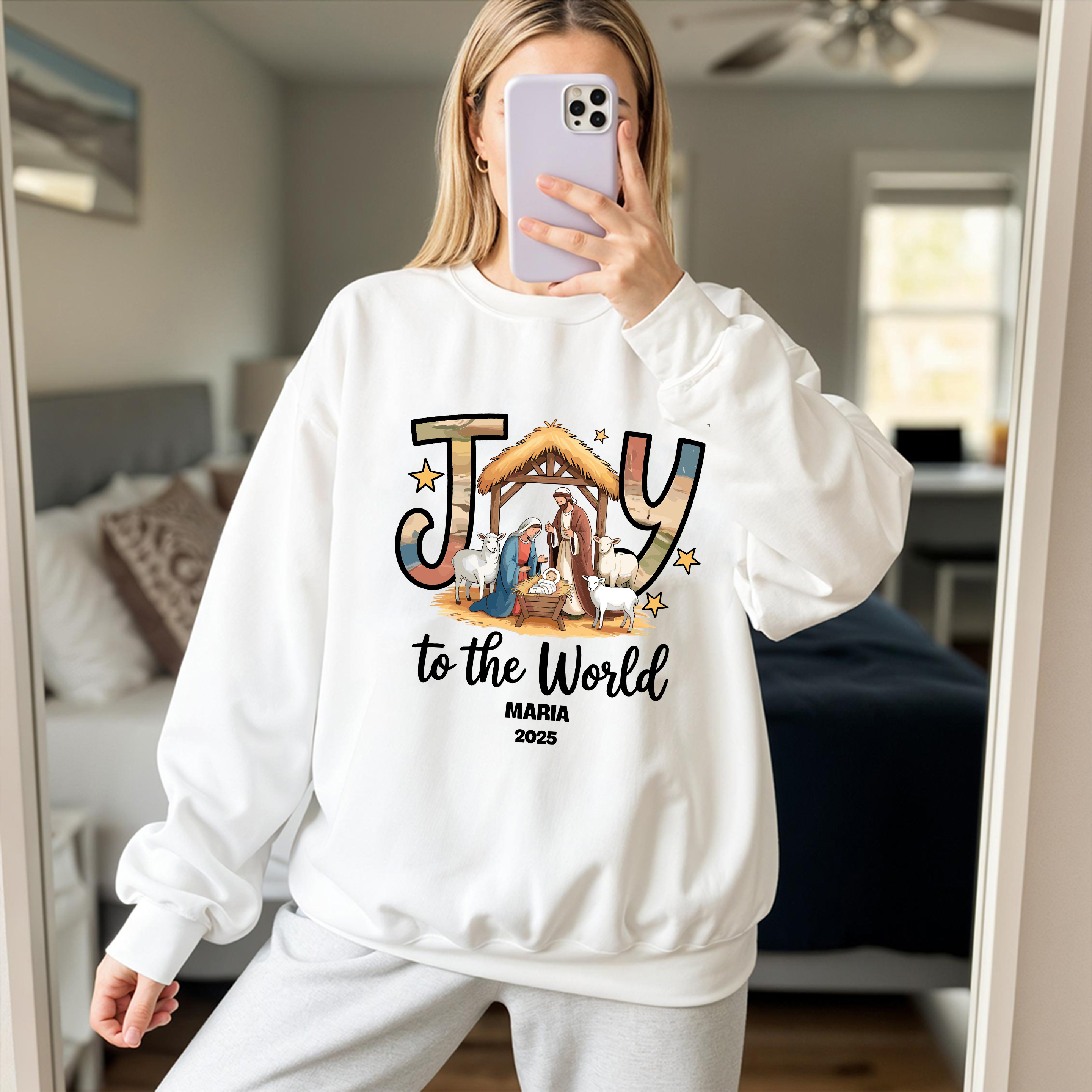 Joy to the World Nativity Sweatshirt, Christian Christmas Sweater, Holy Family Jesus Birth Shirt, Religious Holiday Gift 2025