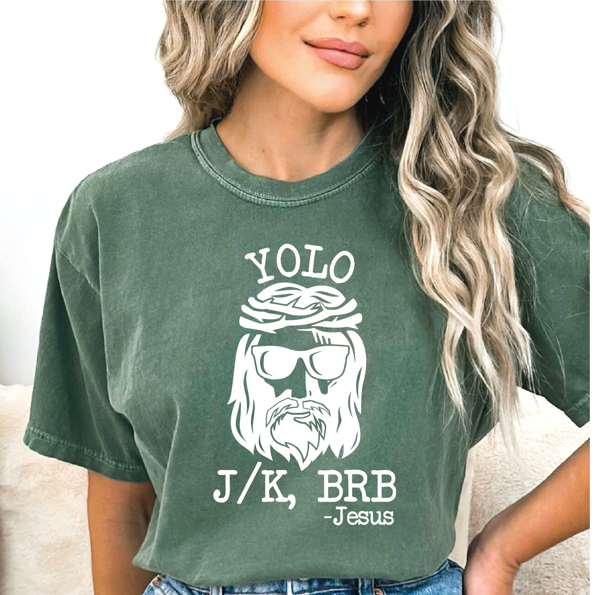 YOLO JESUS Comfort Colors Shirt, Easter T-Shirt, Women's Christian Tee, Funny Jesus J/K BRB Shirt, Humorous Easter Apparel, Faith-Based Gift