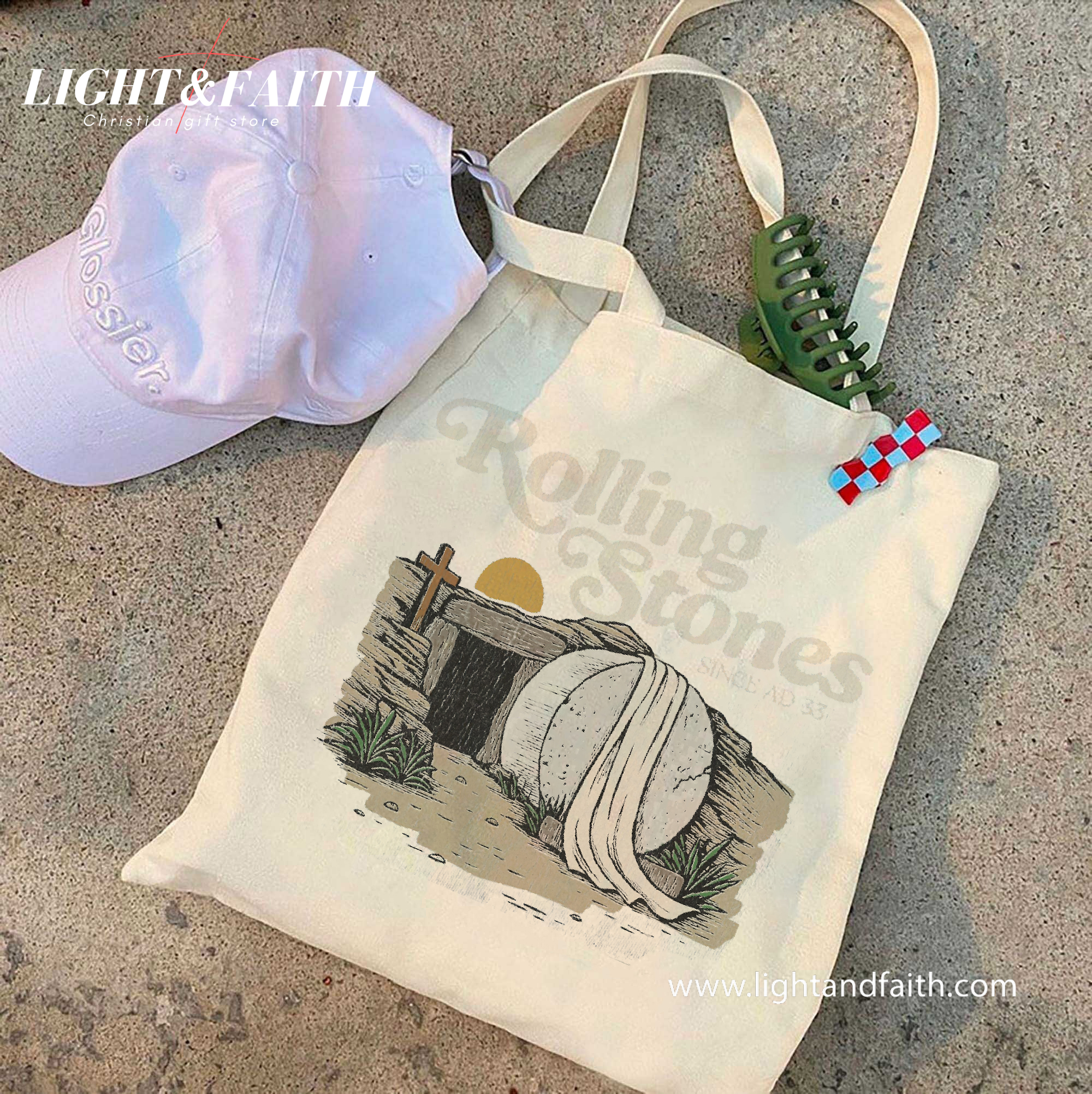 Rolling Stones Since AD 33 Tote Bag, Christian Easter Resurrection Tote, Empty Tomb Canvas Bag, Faith-Based Funny Bible Gift for Church TBLAF63