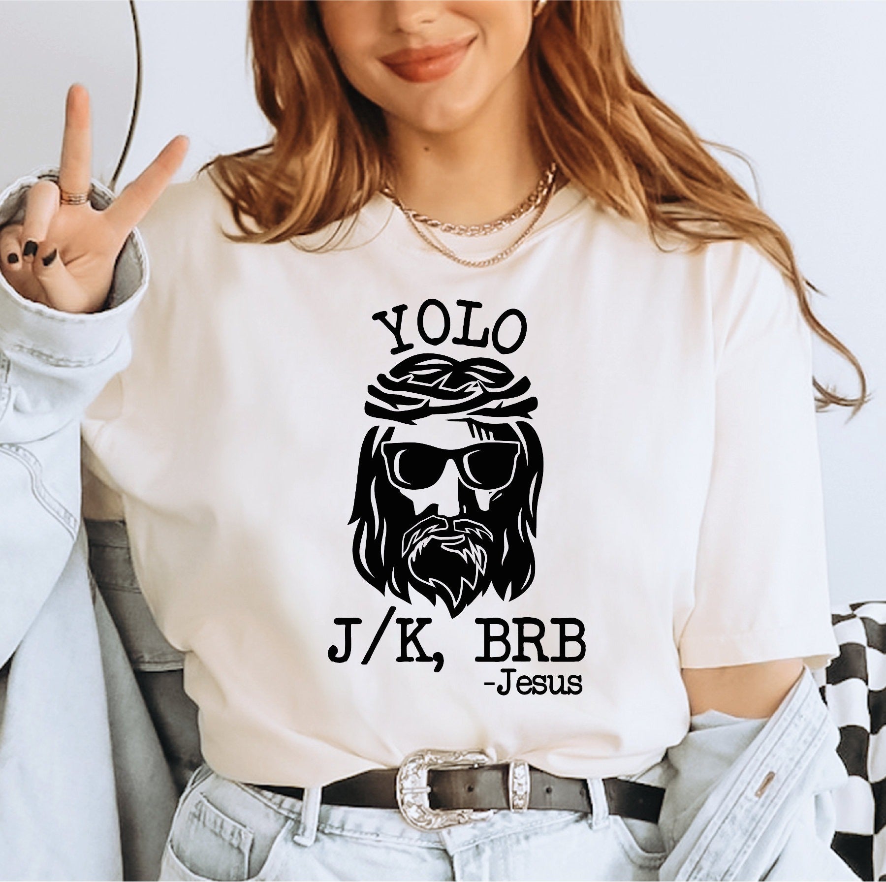 YOLO JESUS Comfort Colors Shirt, Easter T-Shirt, Women's Christian Tee, Funny Jesus J/K BRB Shirt, Humorous Easter Apparel, Faith-Based Gift