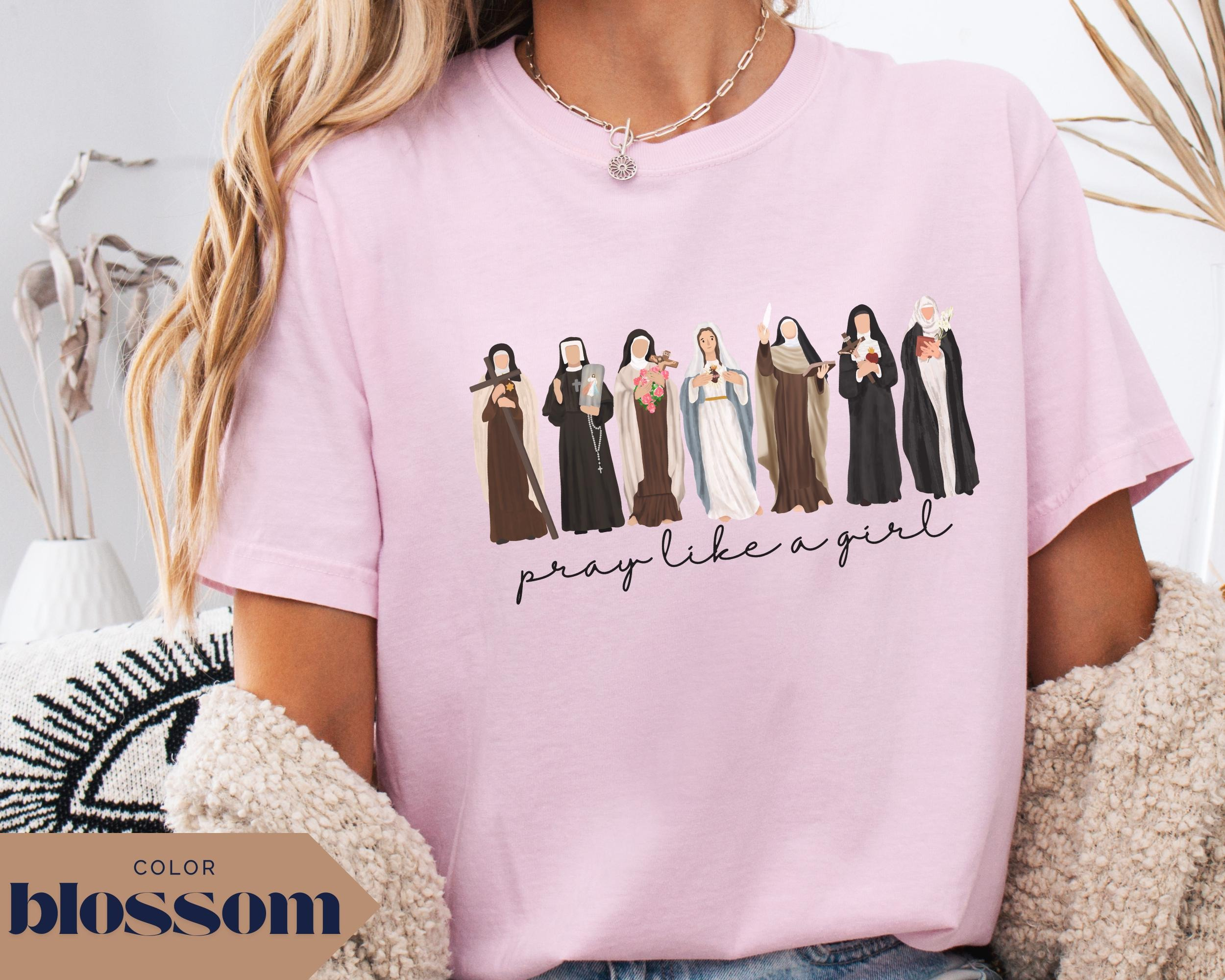 Comfort Colors Pray Like A Girl Shirt, Catholic Saint Graphic Tee, Christian Faith T-Shirt, Religious Gift for Women