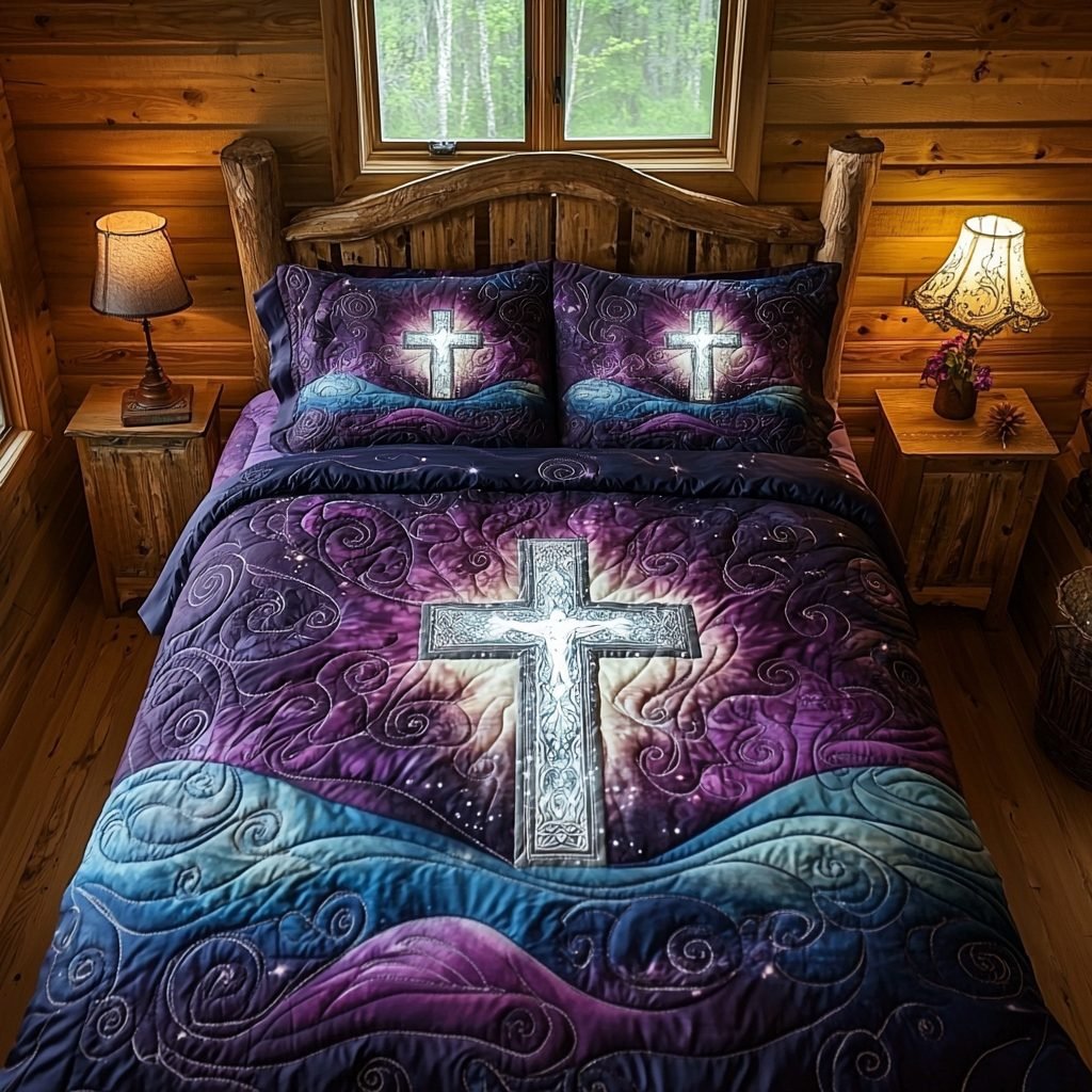 Christian Galaxy Quilted Bedding Set, Christian Quilted Blanket And Pillowcases, Personalized Bedding Set, Bedroom Decor LAFBED57