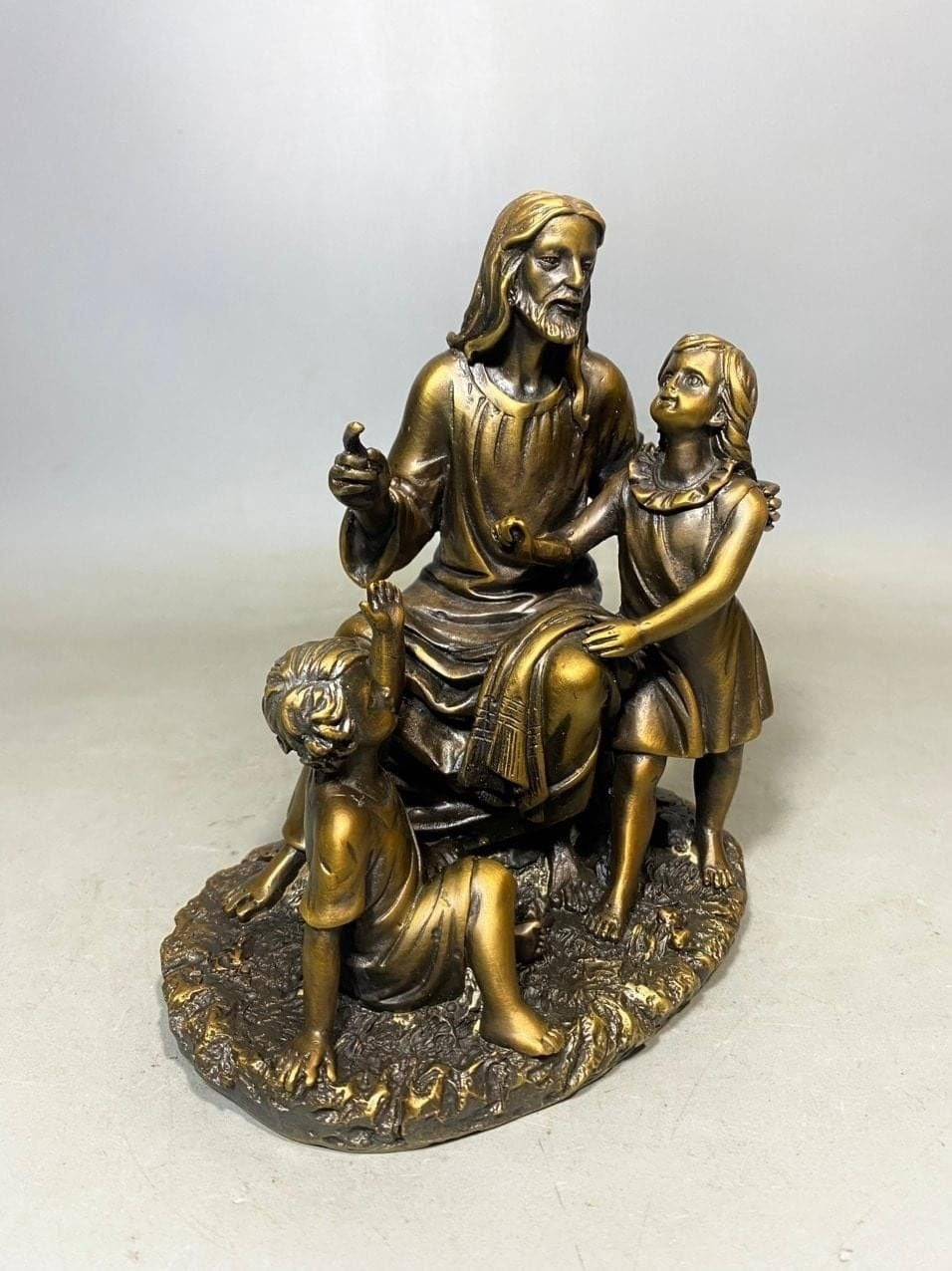 Jesus with Children Bronze Statue, Religious Sculpture, Symbol of Faith and Compassion