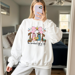 The Greatest Gift of All Sweatshirt, Christian Nativity Scene Christmas Sweater, Matthew 1:21 Bible Verse Shirt, Religious Holiday Gift