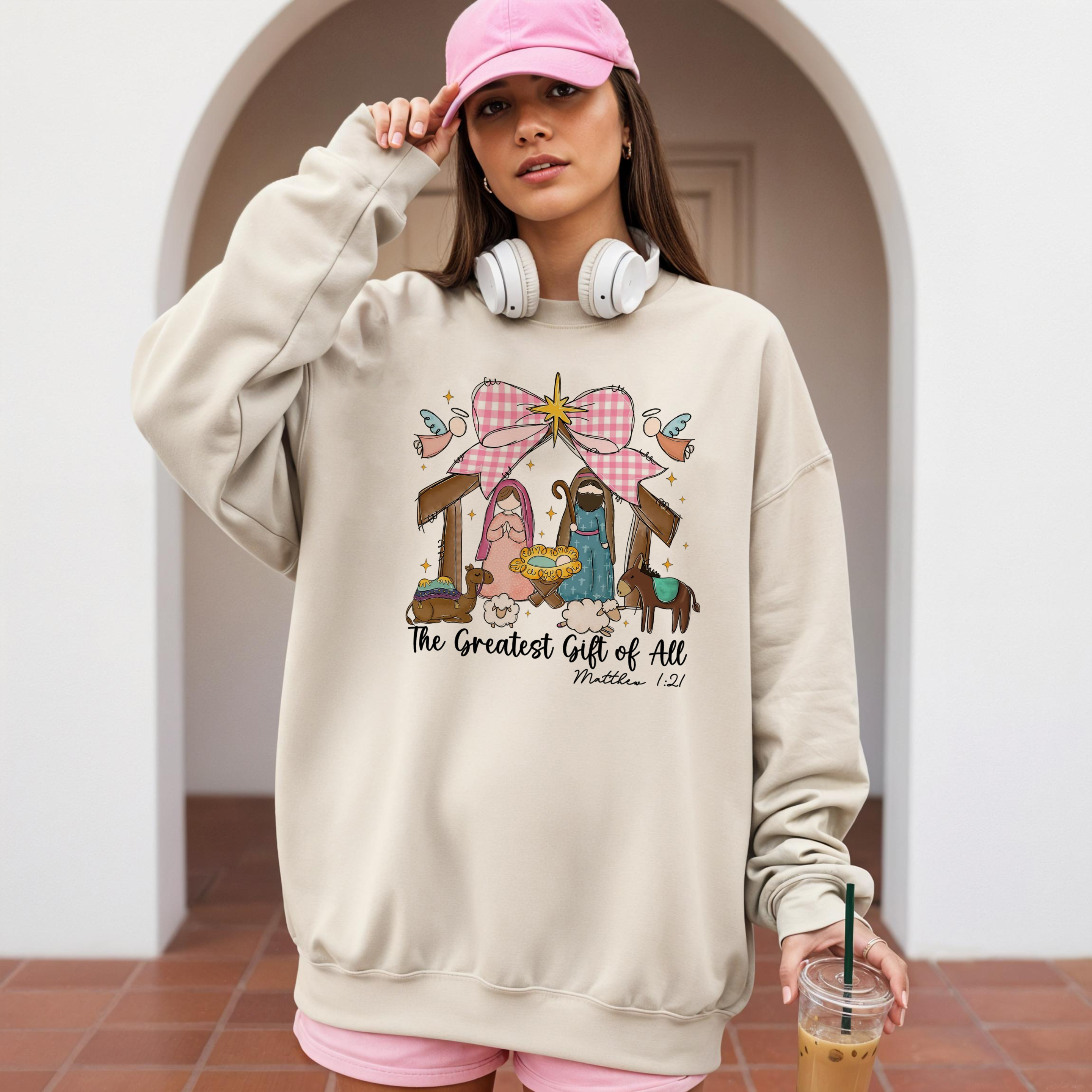 The Greatest Gift of All Sweatshirt, Christian Nativity Scene Christmas Sweater, Matthew 1:21 Bible Verse Shirt, Religious Holiday Gift