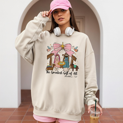 The Greatest Gift of All Sweatshirt, Christian Nativity Scene Christmas Sweater, Matthew 1:21 Bible Verse Shirt, Religious Holiday Gift