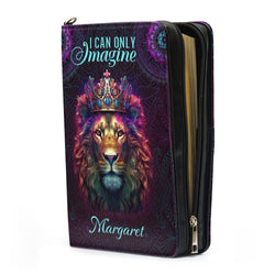 Lion I Can Only Imagine Leather Book Cover, Personalized Bible Cover With Handle, Spiritual Gift For Christian People, Christian Gift, Bible Covers Jesus Gifts