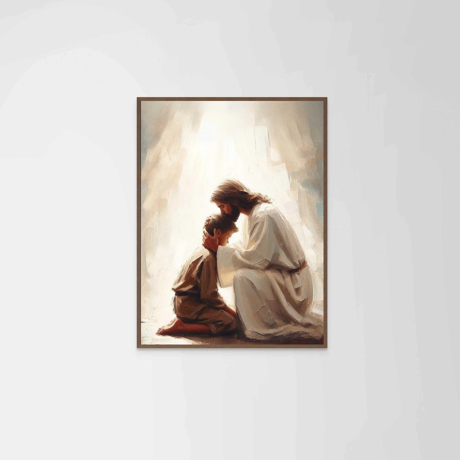 His Savior Poster, Jesus and Boy Poster, Bible Art Poster, Jesus with Children Art, Jesus Poster