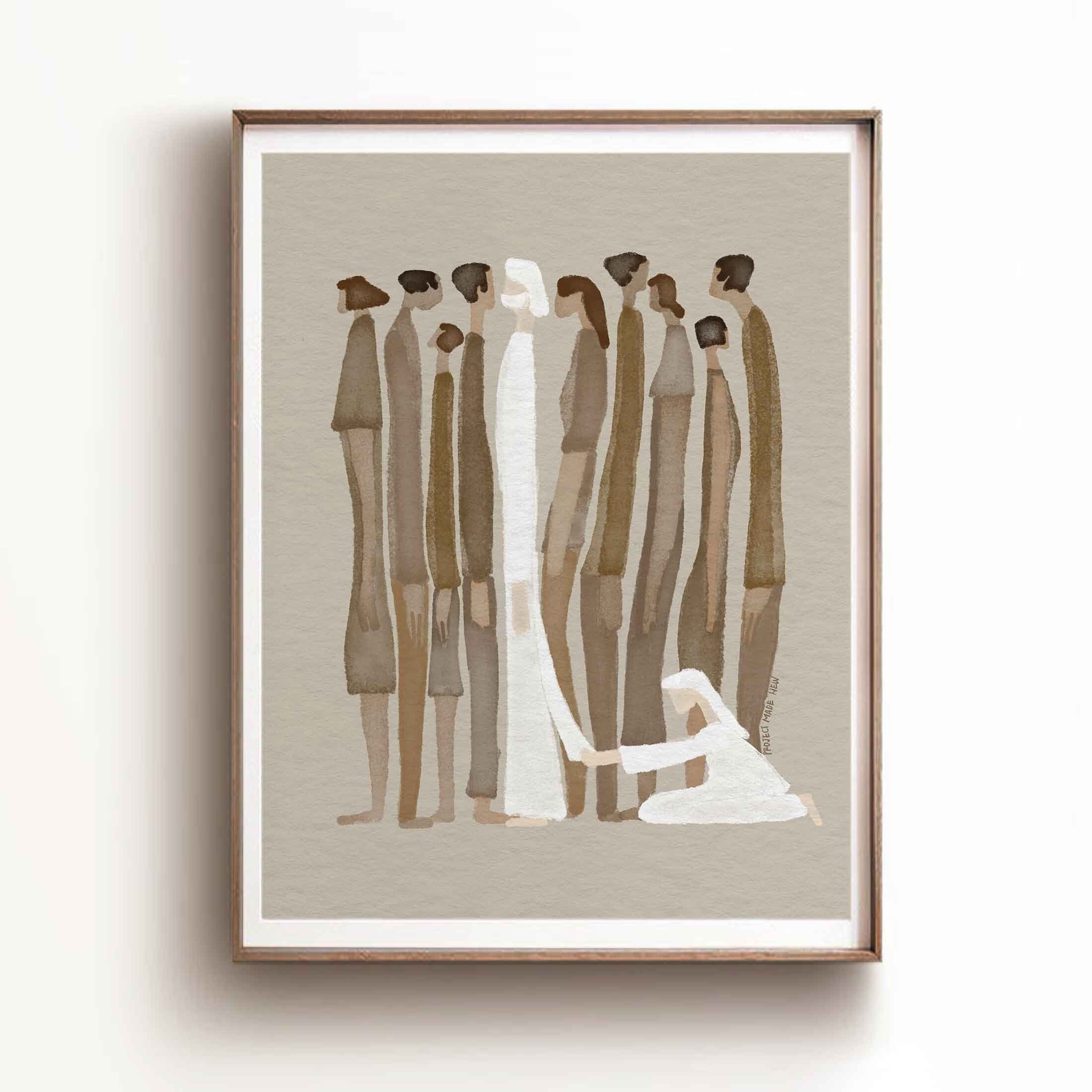 Woman Touches Jesus Poster, God Healing Christian Wall Art, Modern Bible Scripture Art, Jesus Watercolor Sketch, Religious Home Decor