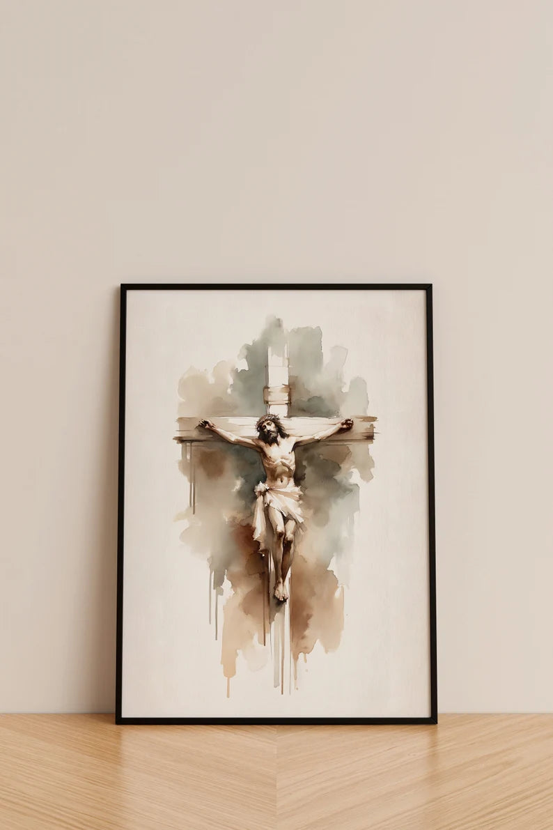 Set of 3 Crucifixion Jesus Christ Bible Scene Modern Scripture Wall Art Religious Poster Watercolor Boho Christian Print Easter Print PTLAF016