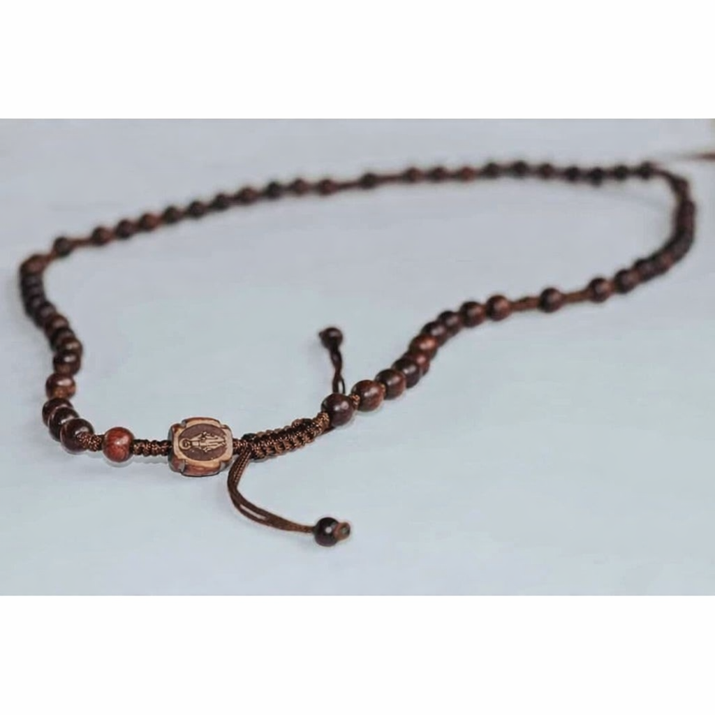 50 Bead Rosewood Wrap Rosary Bracelet, Catholic Prayer Beads, Christian Faith Jewelry, Wooden Religious Gift for Men Women BGLAF03