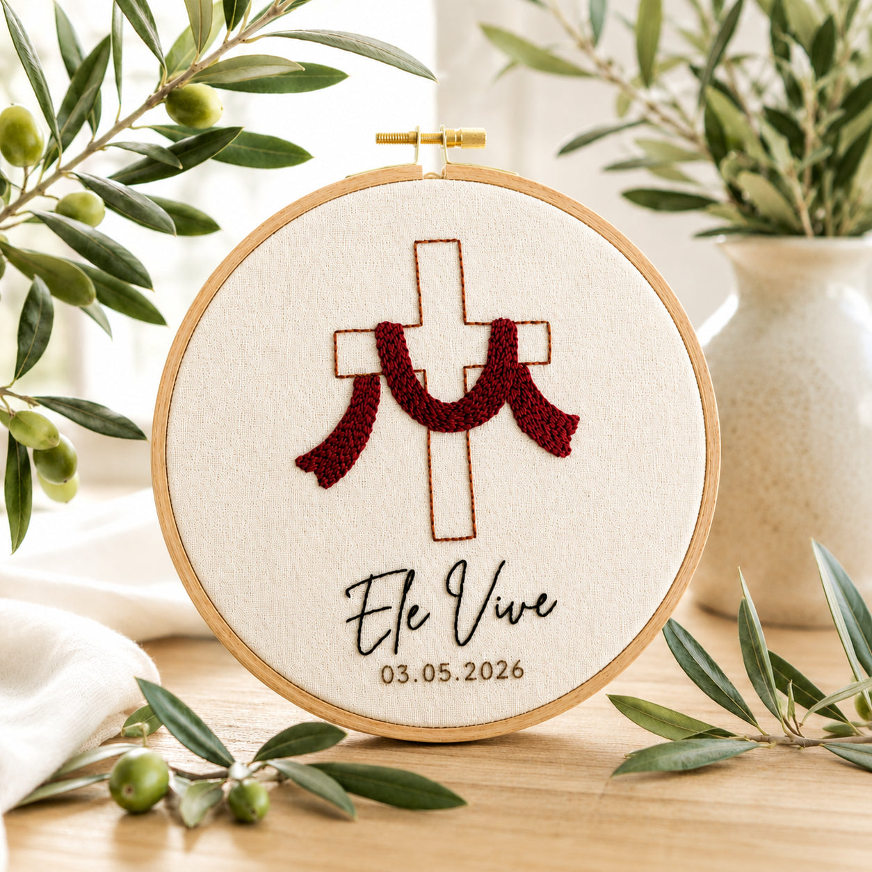 Personalized Embroidered Keepsake Baby Baptism Hoop Art, Embroidered Cross Hoop, Personalized Baby Baptism Name Sign, Floral Hoop, Custom Baby Christening Godson Kids Dedication Faith Gift EHA23
