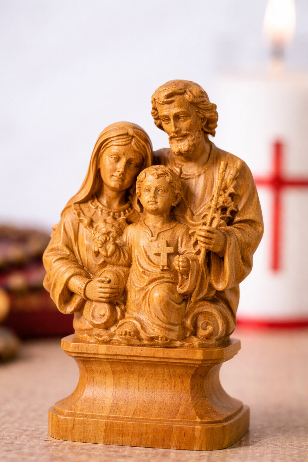 Holy Family Wooden Statue, Catholic Beech Wood Figurine 12cm, Jesus Mary Joseph Statue, Religious Home Altar Decor, Christian Devotional, Catholic Gift