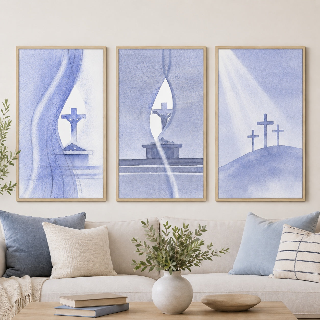 Calvary Cross Christian Poster, Watercolor Jesus Crucifix Prints, Christian Wall Art Decor, Wall Hanging Decor PTSETA05
