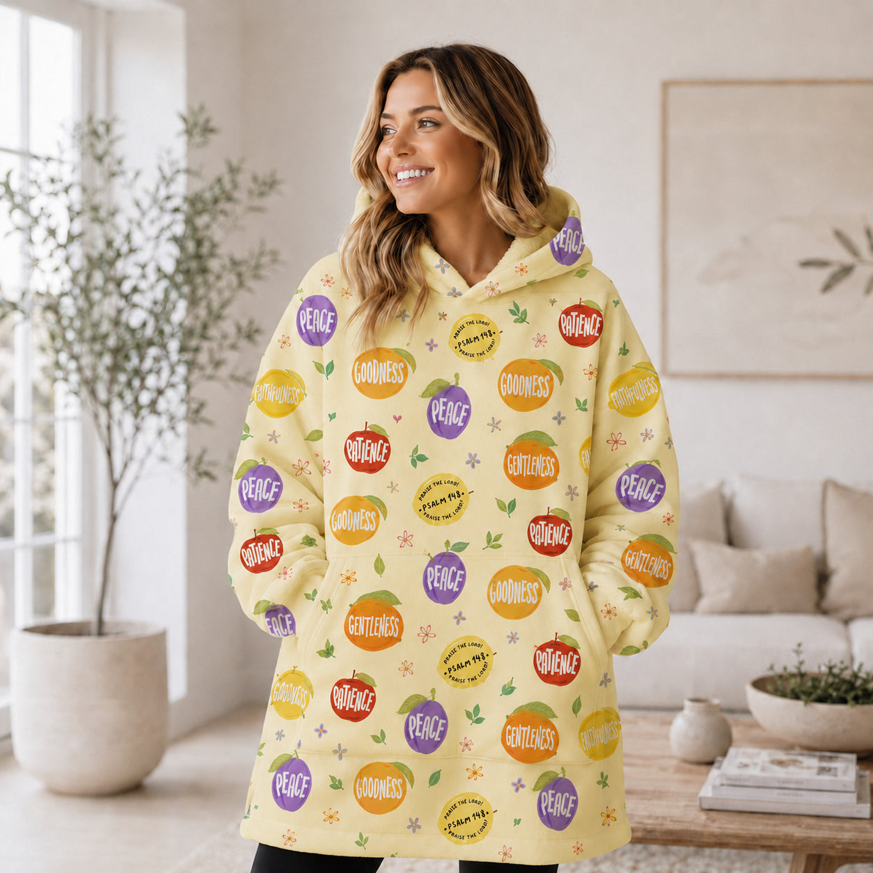 Fruit of the Spirit Oversized Hoodie Blanket, Custom Christian Hoodie, Oversized Snuggle Hoodie, Fleece Flannel Wearable Blanket Hoodie for Kids & Adults, Family Religious Gift OOH06