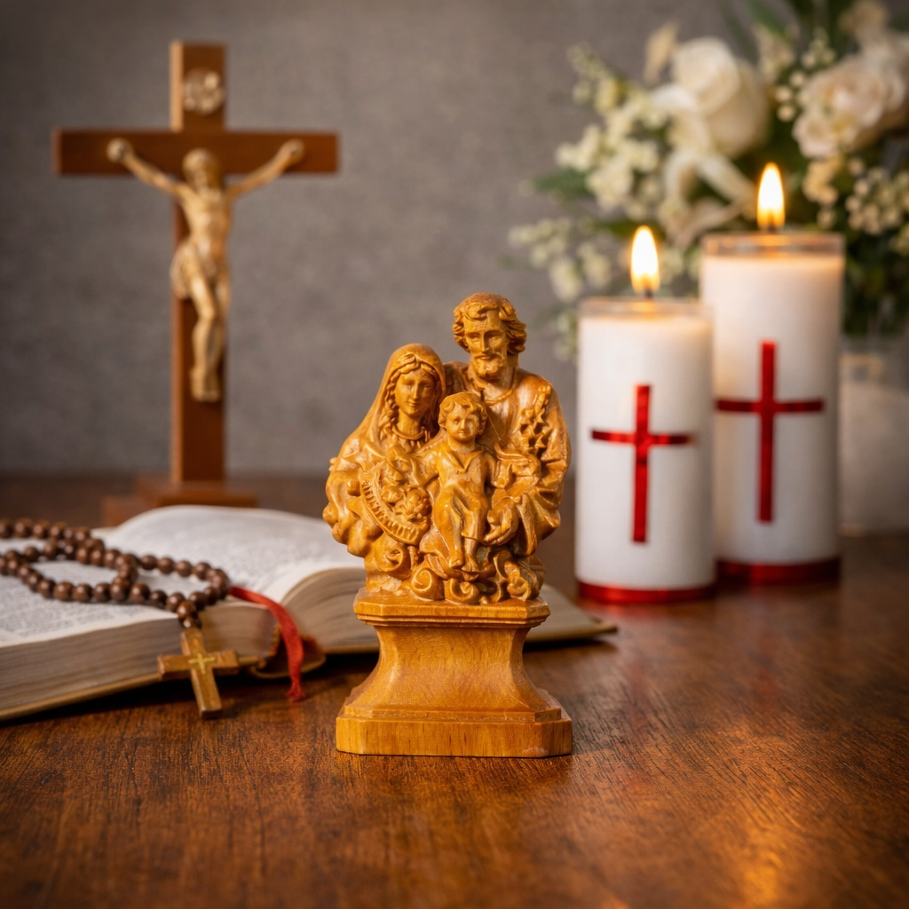 Holy Family Wooden Statue, Catholic Beech Wood Figurine 12cm, Jesus Mary Joseph Statue, Religious Home Altar Decor, Christian Devotional, Catholic Gift