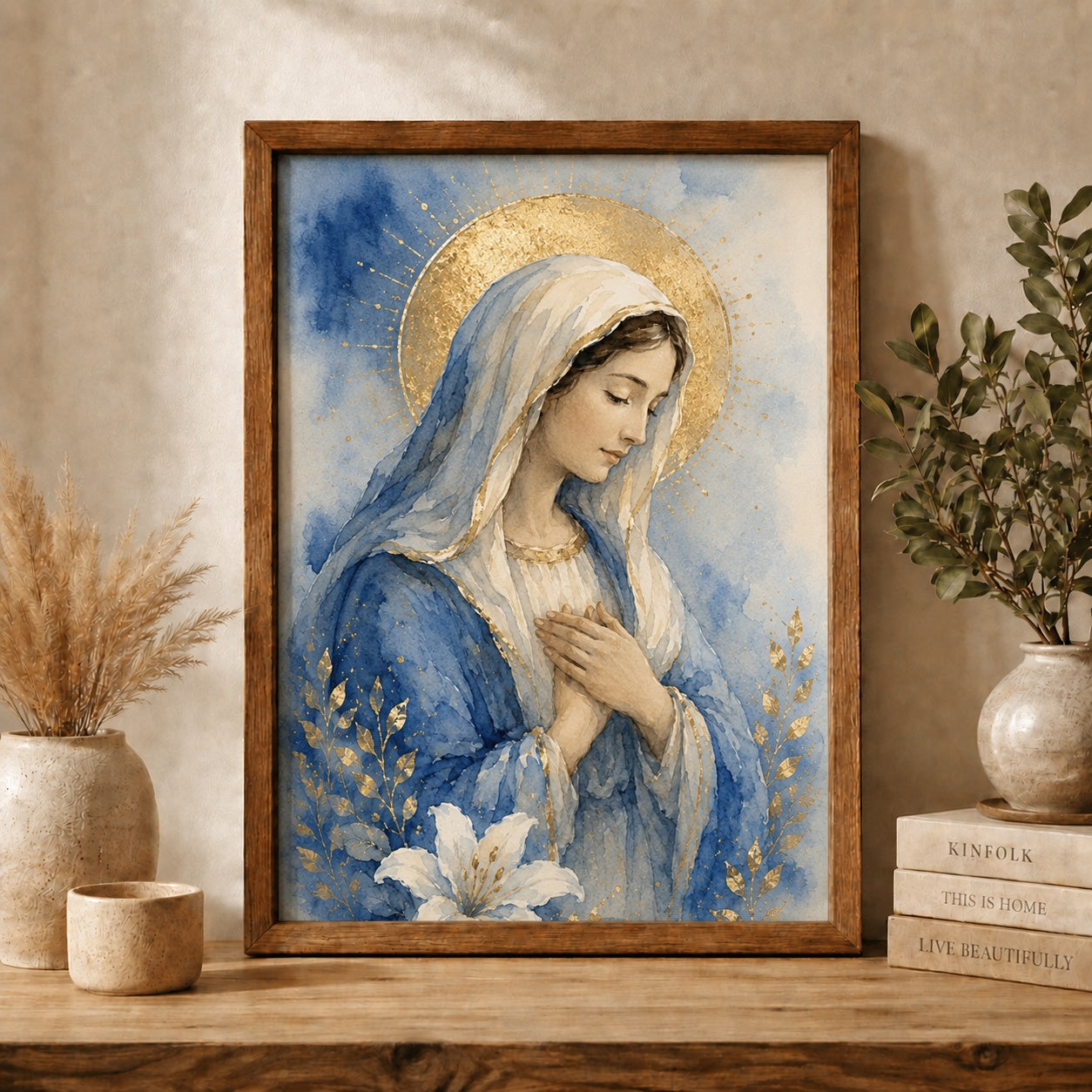 Virgin Mary Poster, Catholic Wall Art Print, Watercolor Mary Painting, Religious Home Decor, Christian Gift for Catholics PTS05