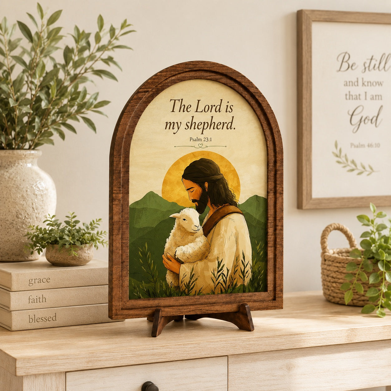 The Lord Is My Shepherd - Psalm 23:1 Arched Wood Framed Sign, Christian Sign Decor, Religious Home Gift WS06