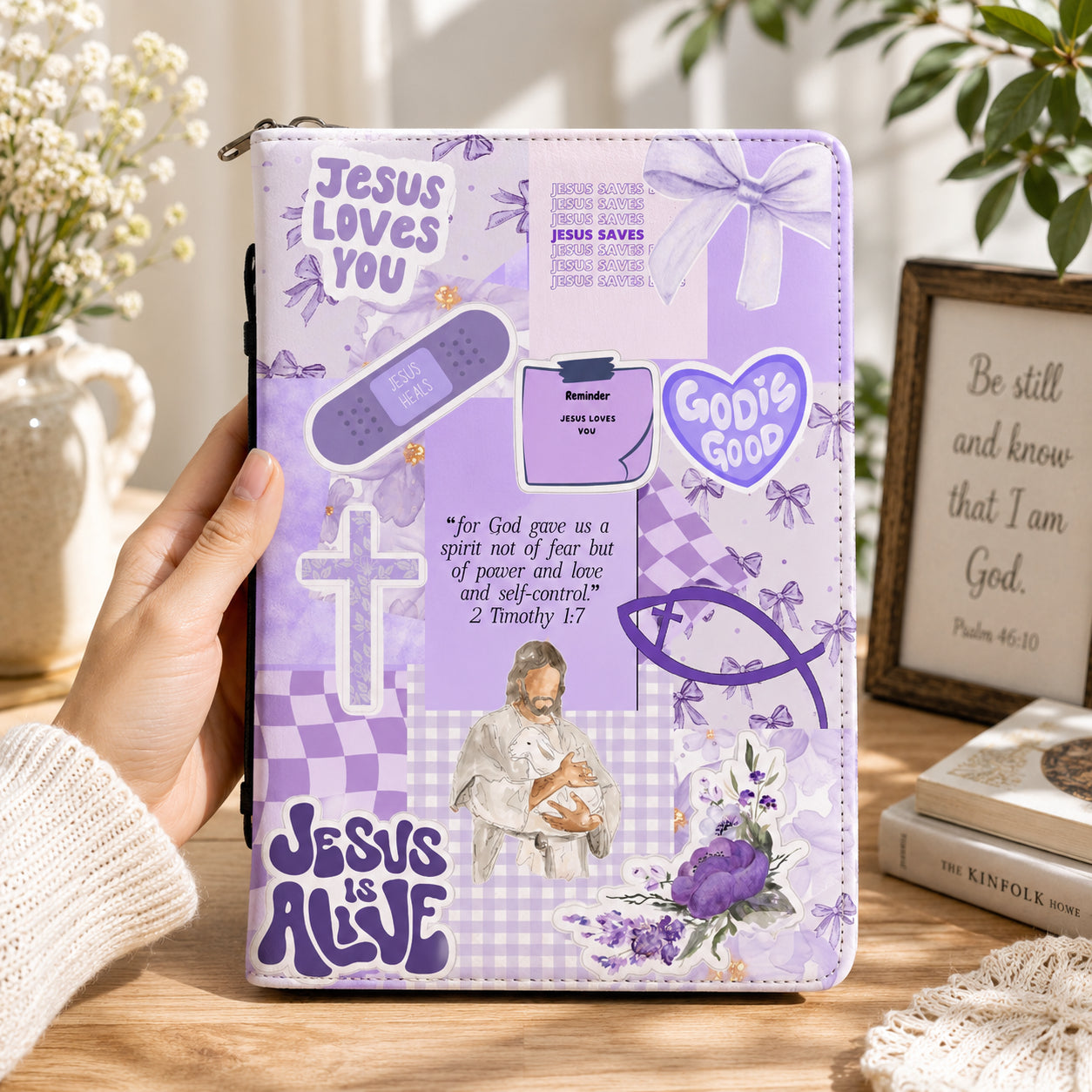 Personalized Purple Leather Book Cover, Jesus Bible Cover, Christian Gift, Bible Covers Jesus Gifts BIBLE06