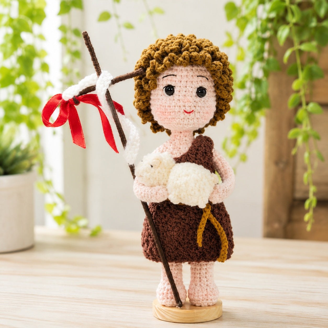 Saint John the Baptist Doll with Lamb Handmade Crochet, Saint John the Baptist Amigurumi Plush, Religious Faith Gift, Religious Keepsake Baptism Gift, Prayer Room Decor CR06