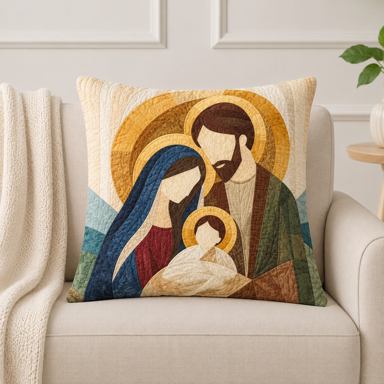 Holy Family Quilted Pillow Case, Jesus Mary Joseph Christian Pillow Cover, Catholic Religious Home Decor, Faith Gift QPILLOW05