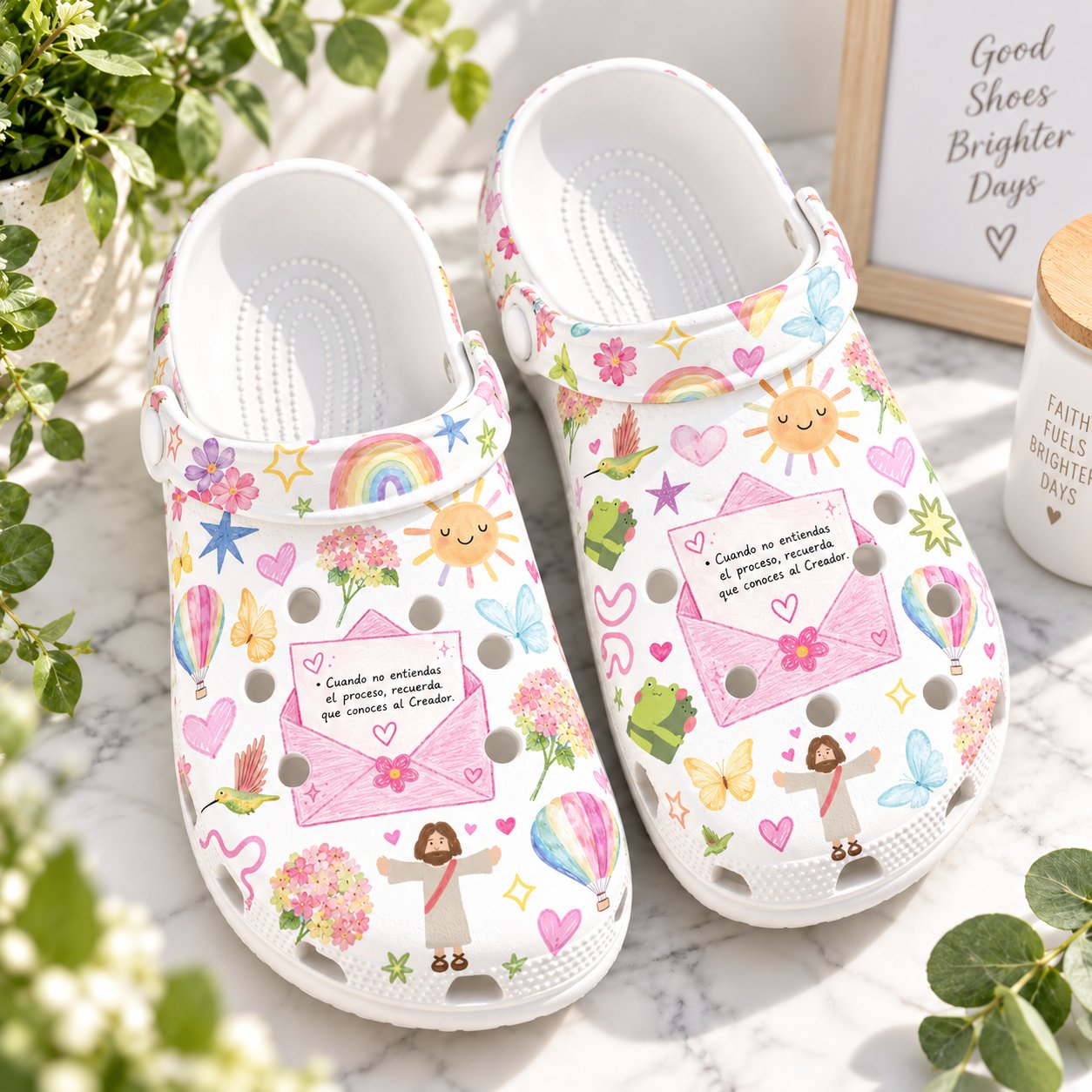 Colorful Christian Clog Shoes, Jesus Faith Doodle Slip On Clogs, Kid Adult Comfort Shoes CLOGS29