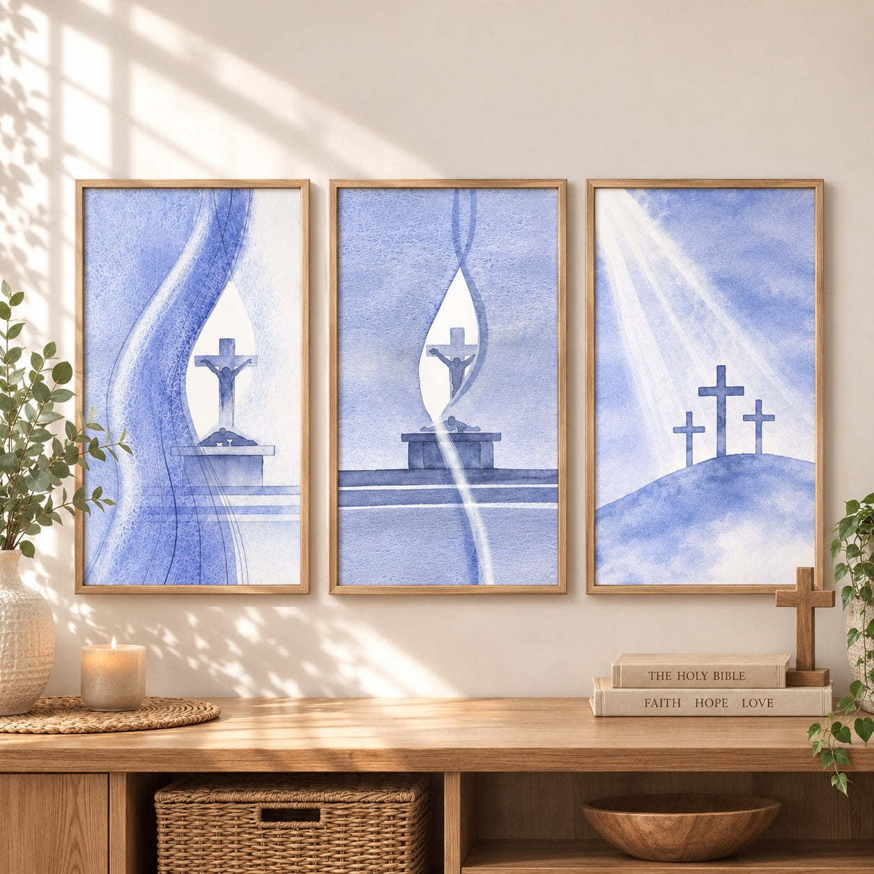 Calvary Cross Christian Poster, Watercolor Jesus Crucifix Prints, Christian Wall Art Decor, Wall Hanging Decor PTSETA05