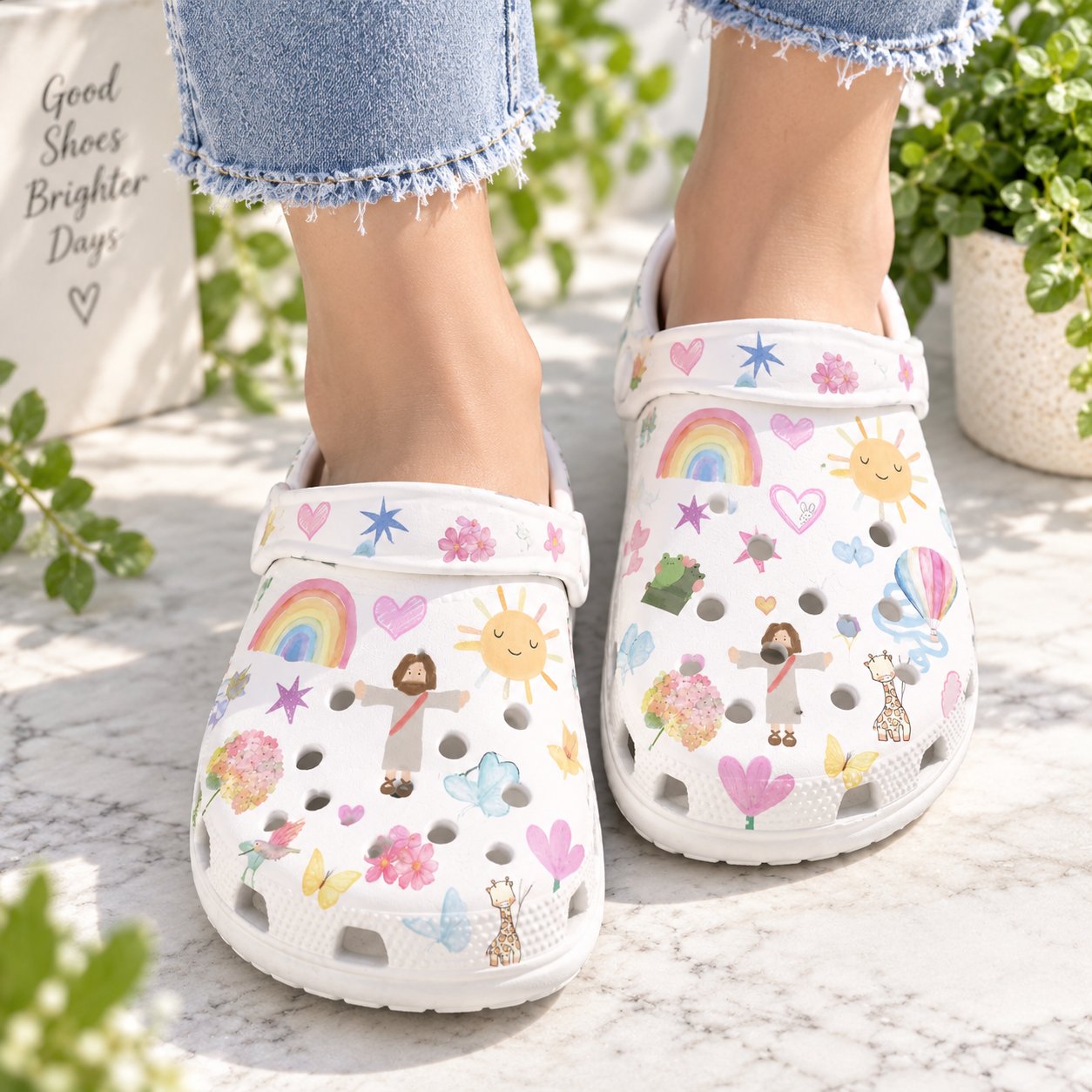Colorful Christian Clog Shoes, Jesus Faith Doodle Slip On Clogs, Kid Adult Comfort Shoes CLOGS29