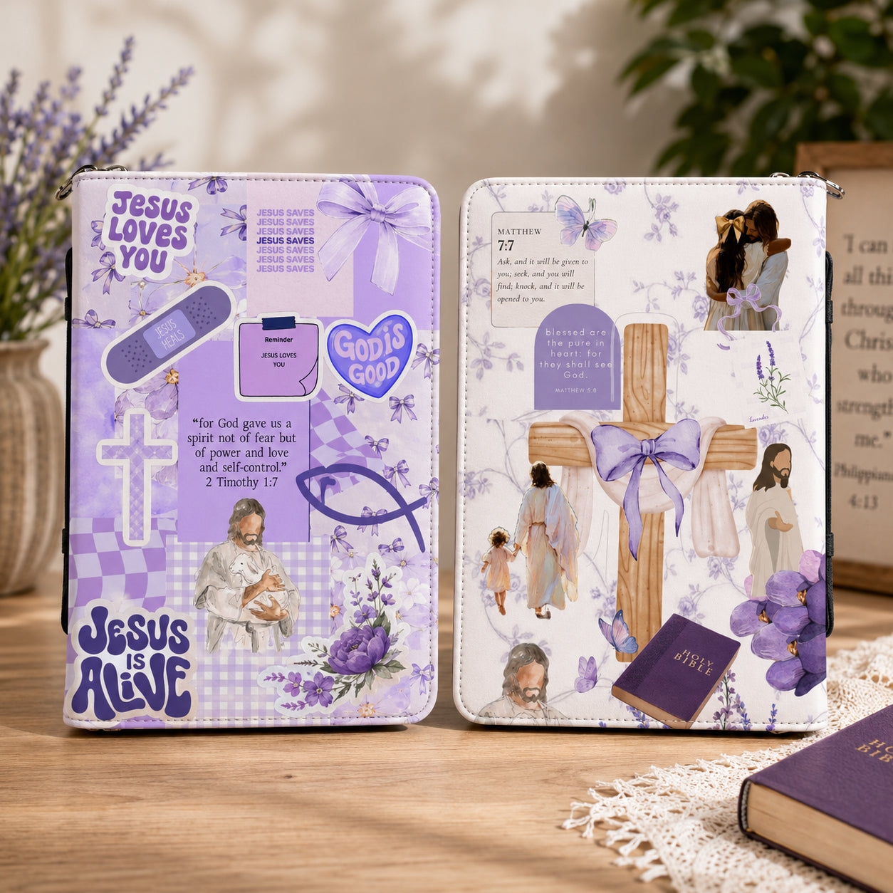 Personalized Purple Leather Book Cover, Jesus Bible Cover, Christian Gift, Bible Covers Jesus Gifts BIBLE06