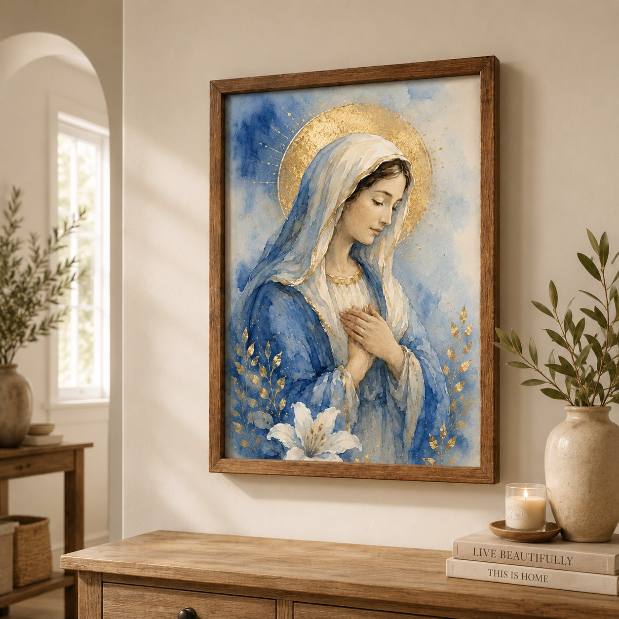 Virgin Mary Poster, Catholic Wall Art Print, Watercolor Mary Painting, Religious Home Decor, Christian Gift for Catholics PTS05