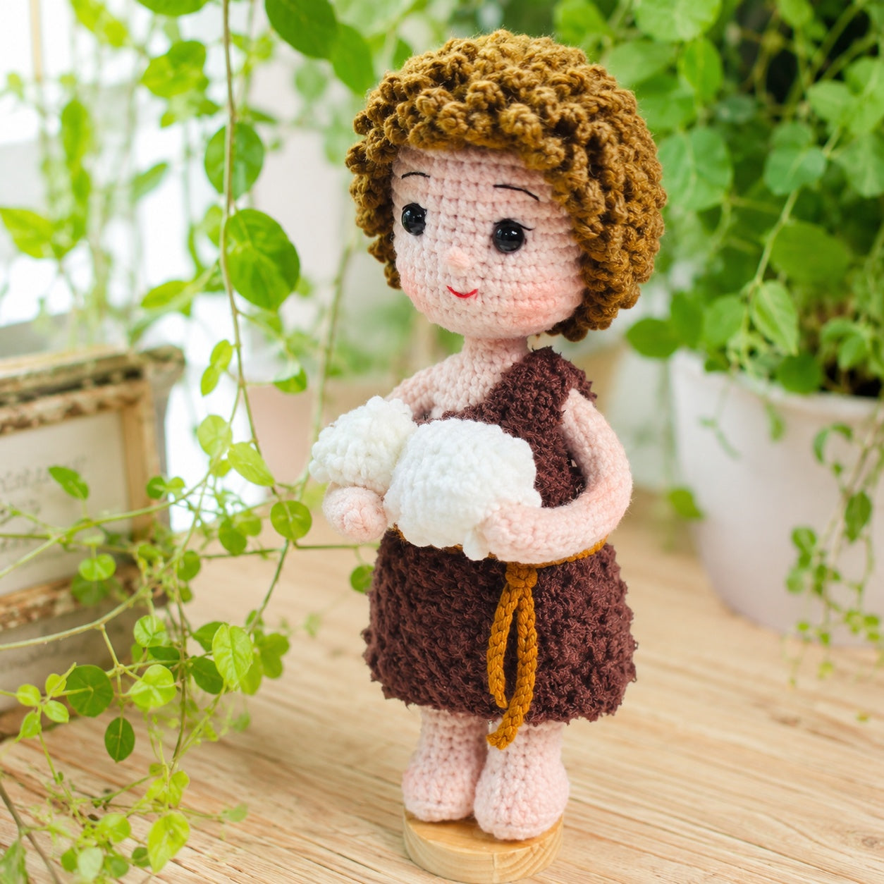 Saint John the Baptist Doll with Lamb Handmade Crochet, Saint John the Baptist Amigurumi Plush, Religious Faith Gift, Religious Keepsake Baptism Gift, Prayer Room Decor CR06