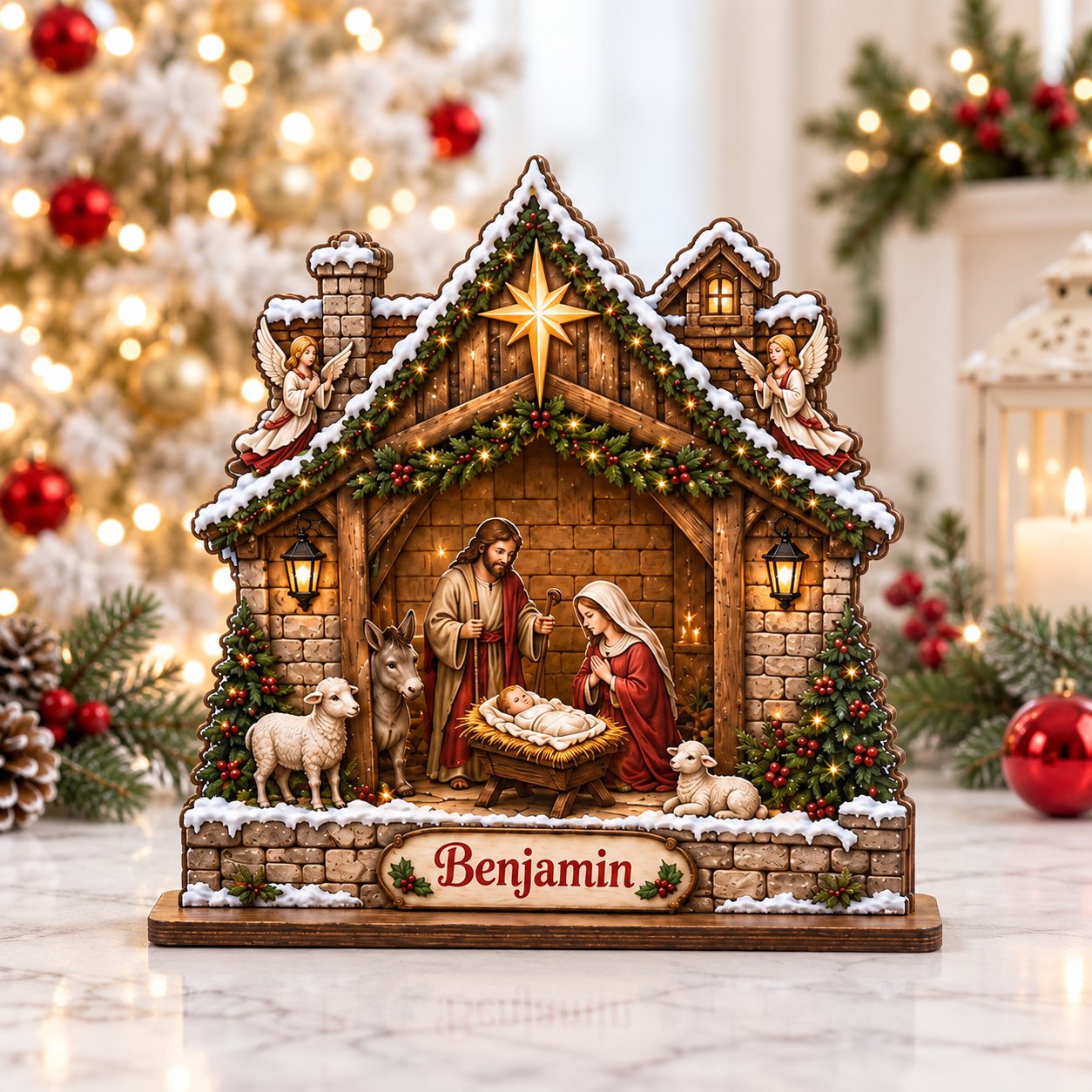 Personalized Nativity Christmas Wooden Sign, Baby Jesus Birth Scene Decor, Rustic Farmhouse Christian Holiday Decoration, Religious Christmas Gift WSXM06