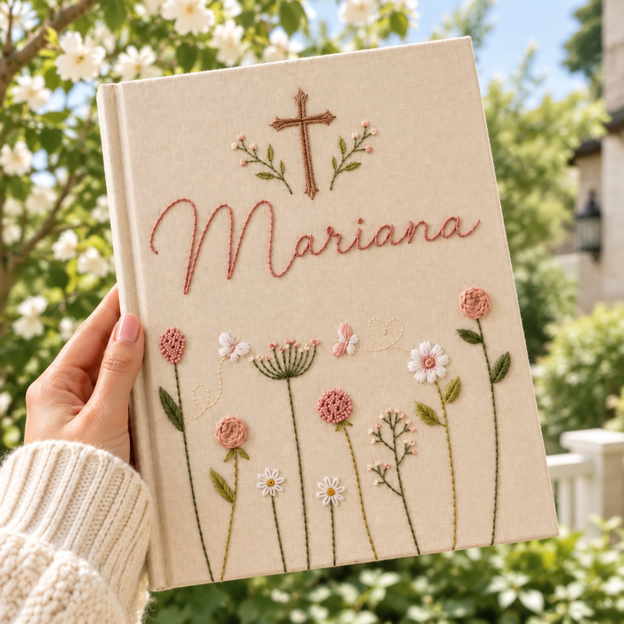 Custom Name Hand-Embroidery Journal, Wildflower Linen Notebook, Handmade Floral Journal, Personalized Writing Book, Botanical Gift for Her NB09