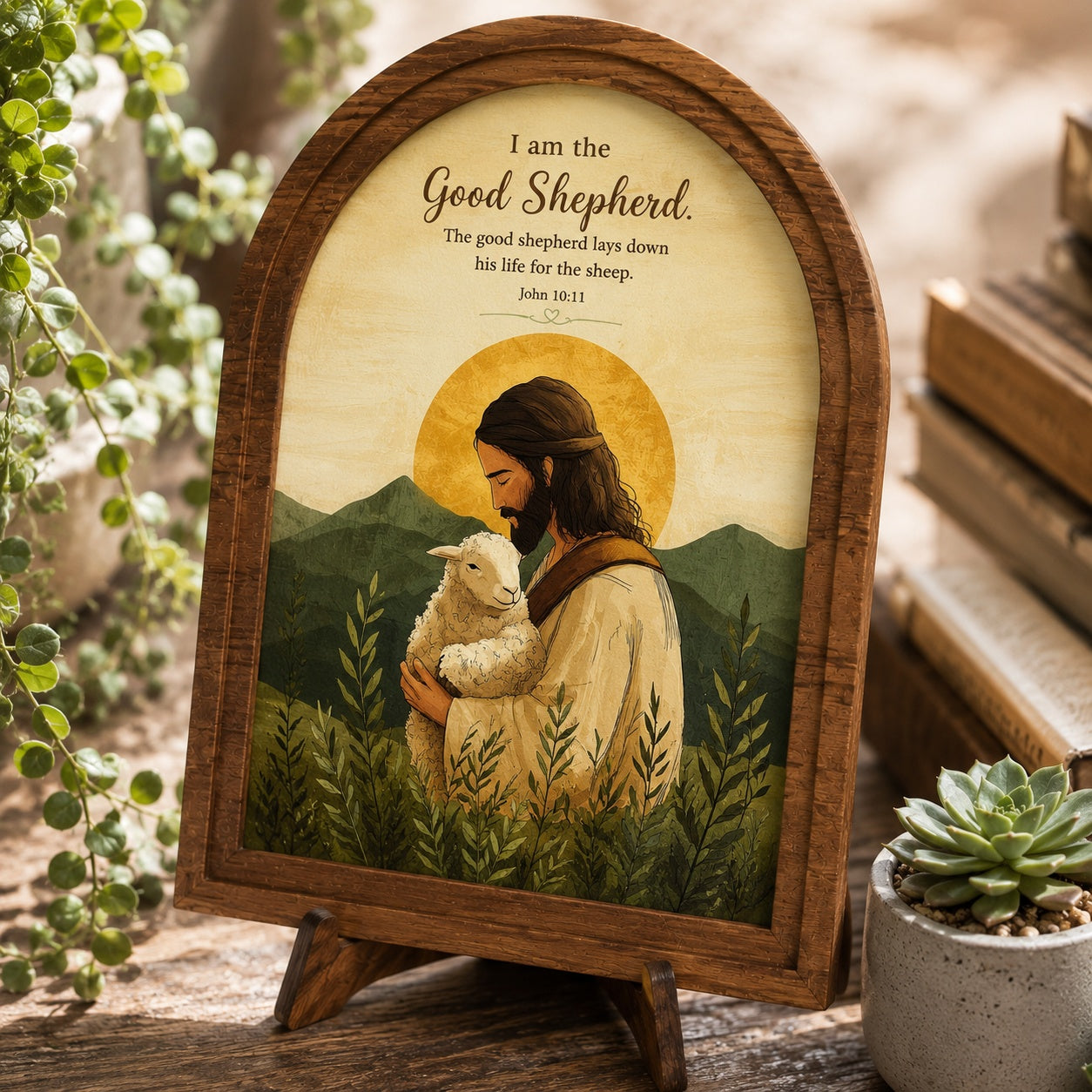 The Lord Is My Shepherd - Psalm 23:1 Arched Wood Framed Sign, Christian Sign Decor, Religious Home Gift WS06