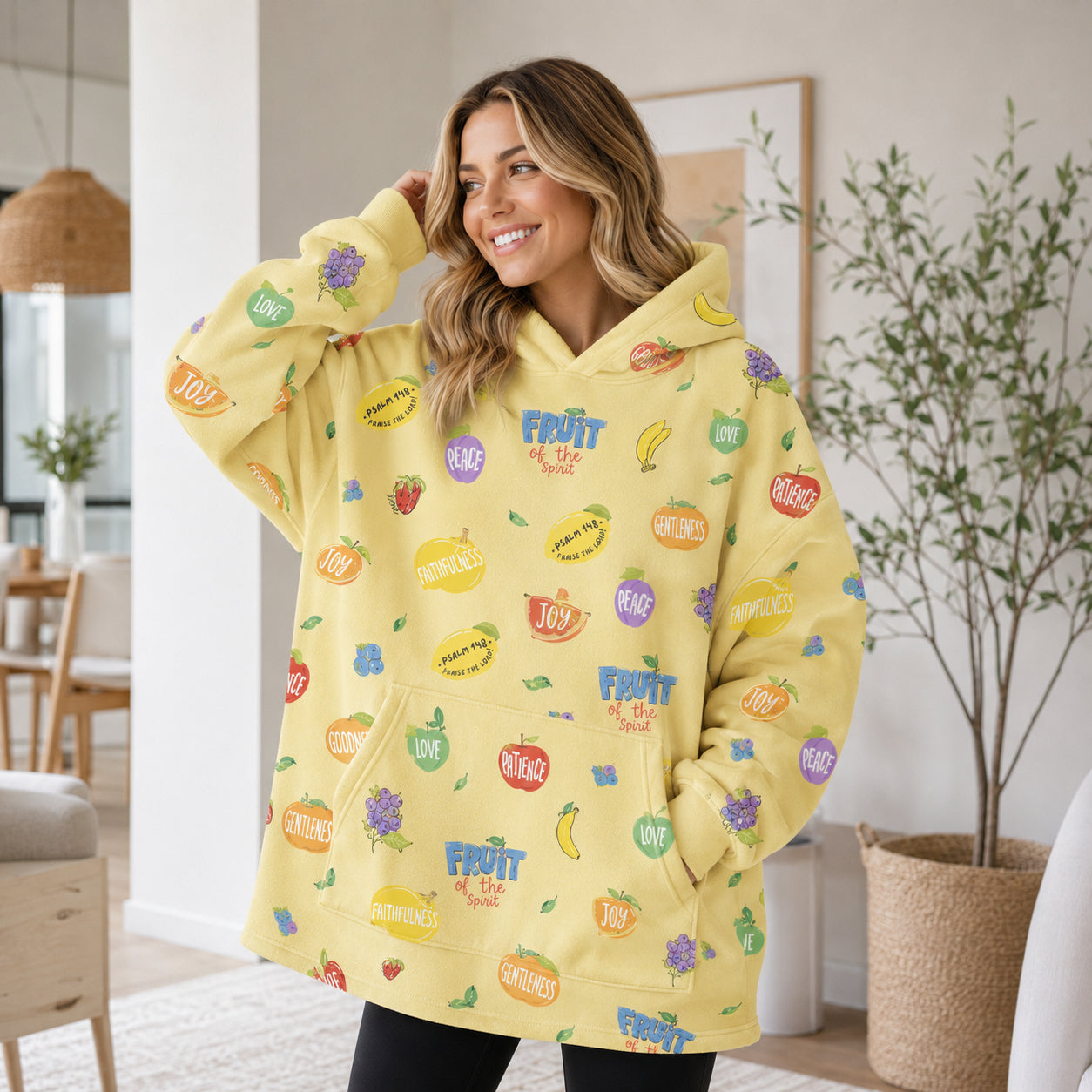 Fruit of the Spirit Oversized Hoodie Blanket, Custom Christian Hoodie, Oversized Snuggle Hoodie, Fleece Flannel Wearable Blanket Hoodie for Kids & Adults, Family Religious Gift OOH06
