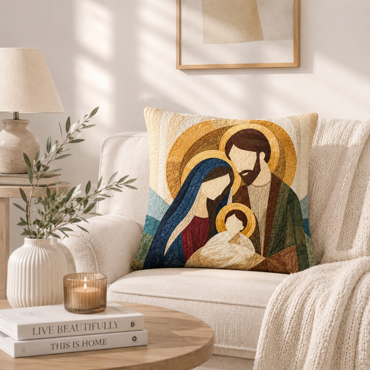 Holy Family Quilted Pillow Case, Jesus Mary Joseph Christian Pillow Cover, Catholic Religious Home Decor, Faith Gift QPILLOW05